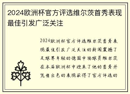 2024欧洲杯官方评选维尔茨首秀表现最佳引发广泛关注